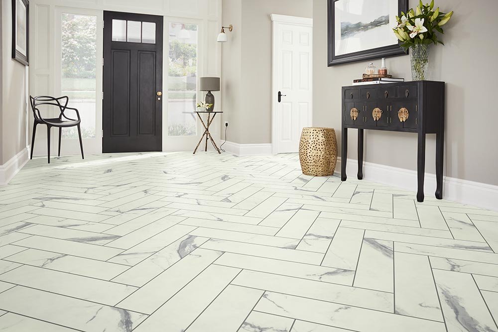 Entry Foyer Luxury Vinyl Tile Herringbone LVT -  Signature Flooring & Interiors, IL